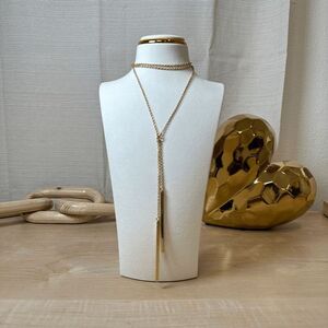 PREMIER DESIGNS Gold Tone Y Necklace‎ Long Pendant Bar Rhinestone Accent